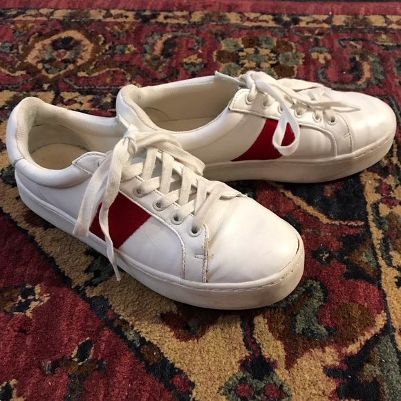 Forever 21 Shoes - Forever 21 White Sneakers with Red Stripe